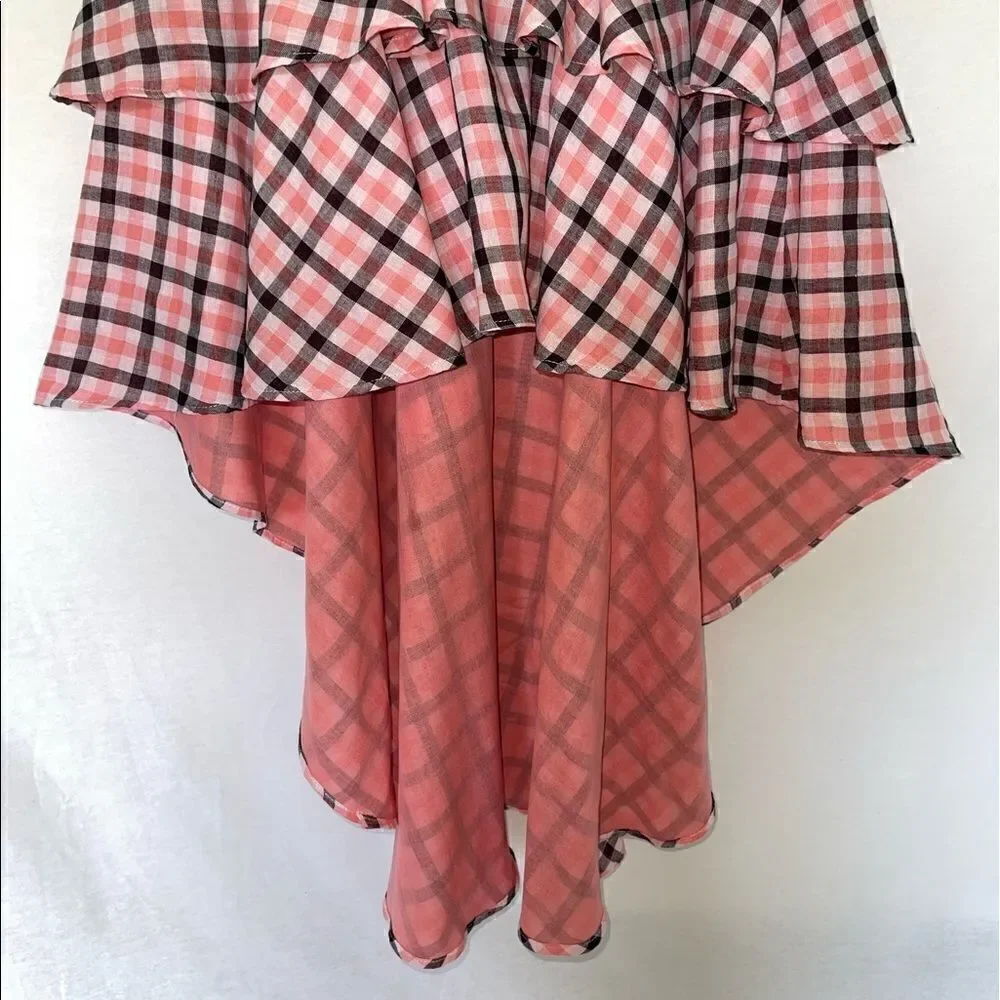Coral Plaid High Low Skirt